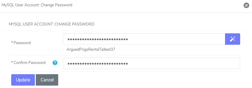 siteworx mysql user change password