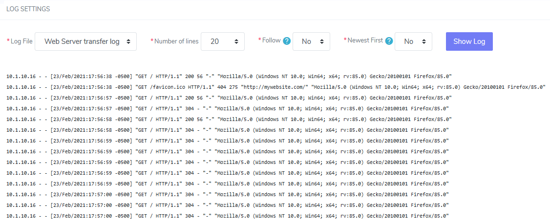 siteworx webserver log