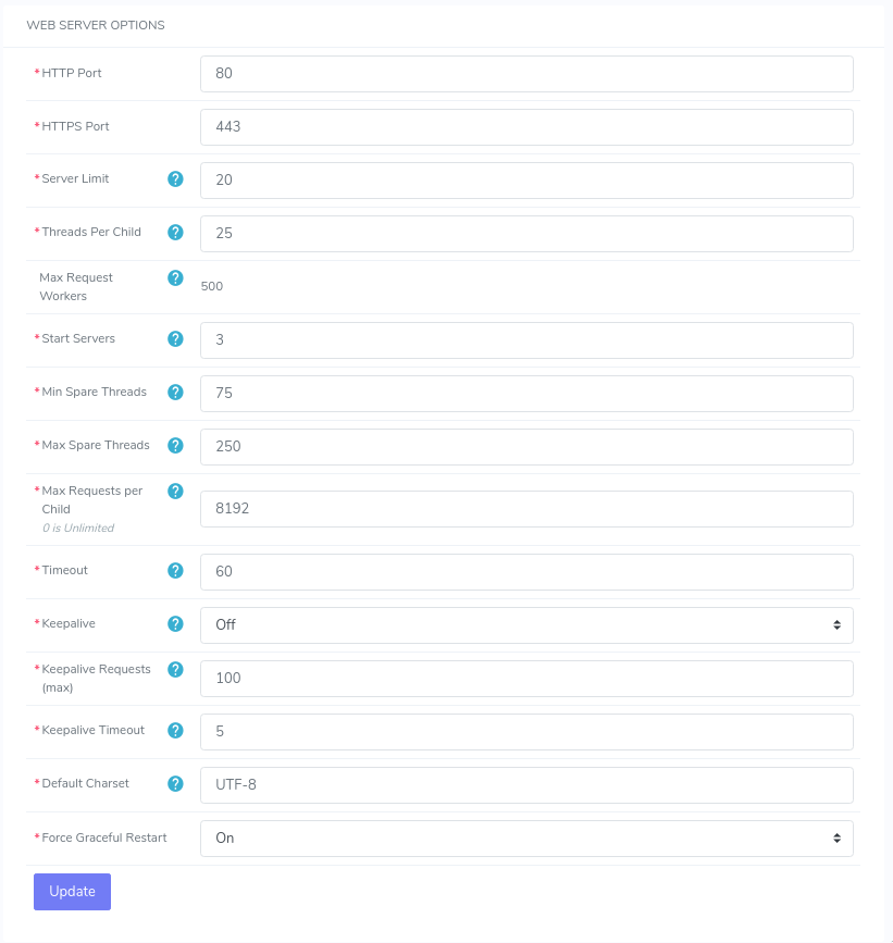The Web Server Options box
