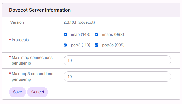 dovecot port settings