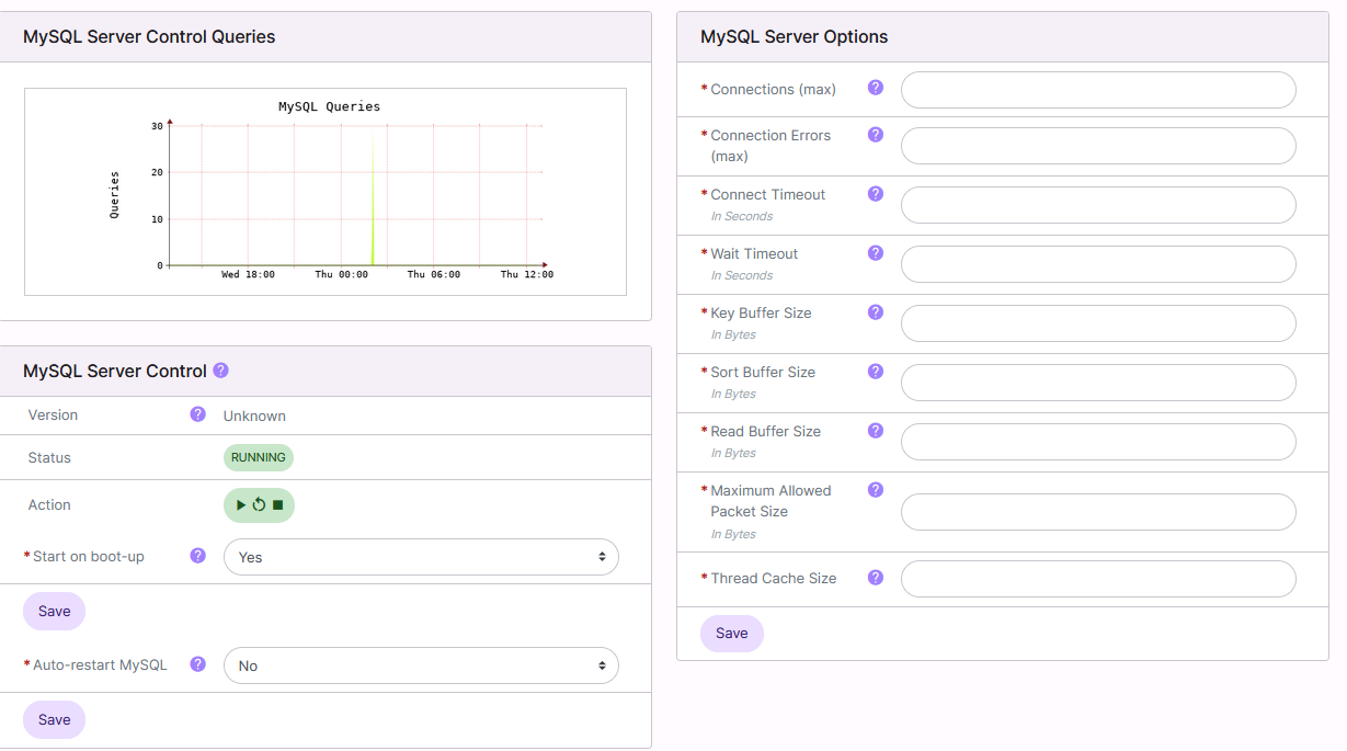 blank mysql settings