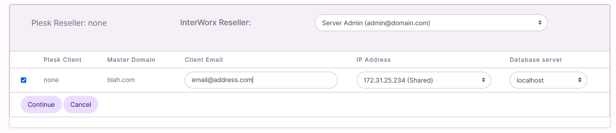 plesk import step 2