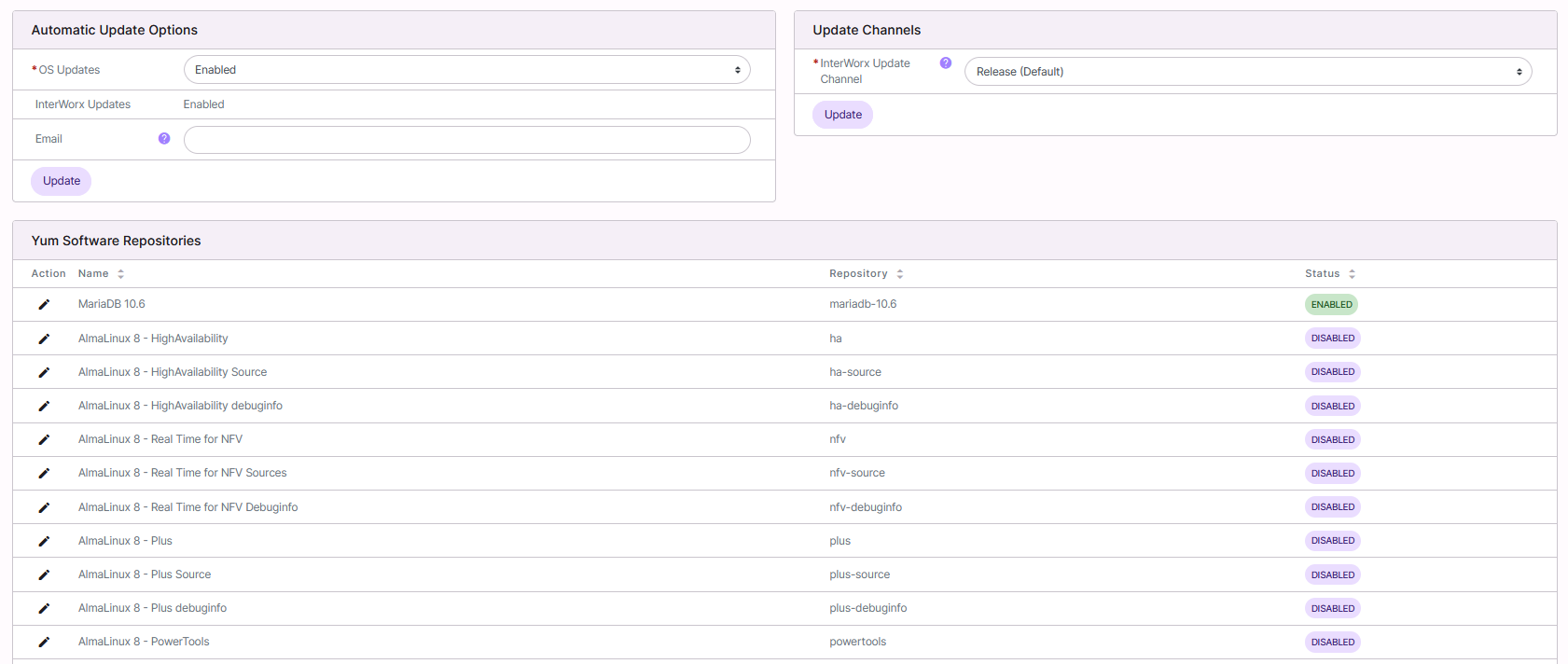 software updates page
