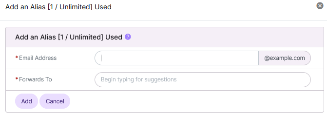 siteworx add email alias form