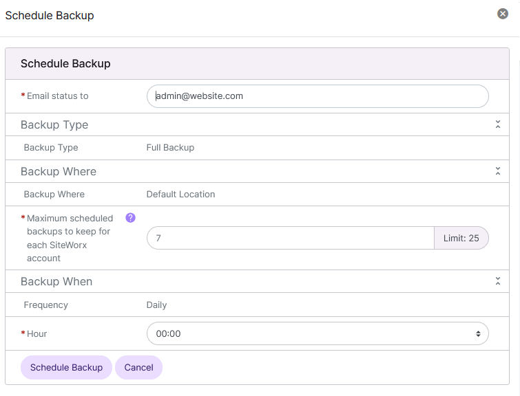 siteworx daily backup