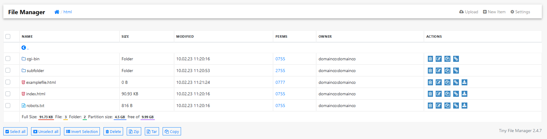 fileman file list with new permissions
