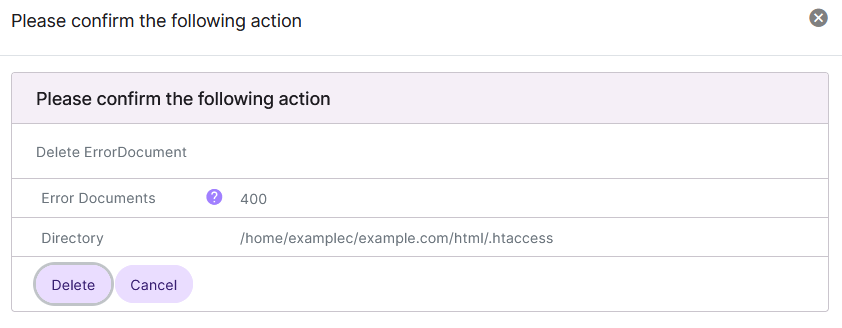 siteworx htaccess delete error document form