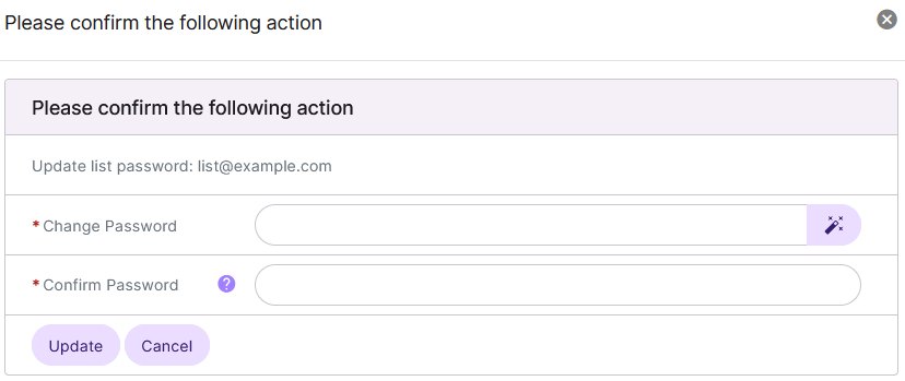 update list password form
