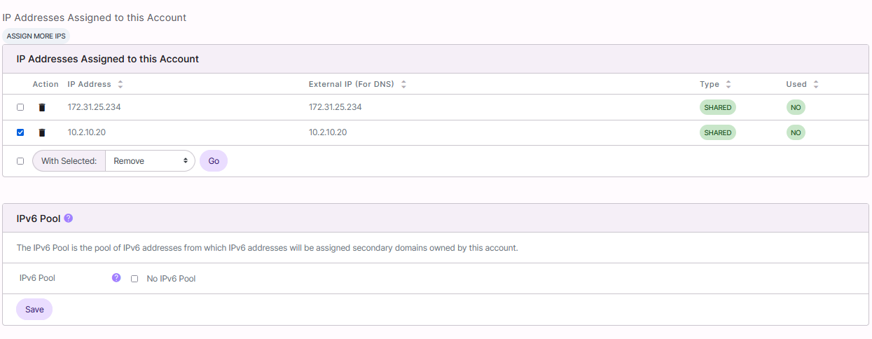 reseller manage ips page