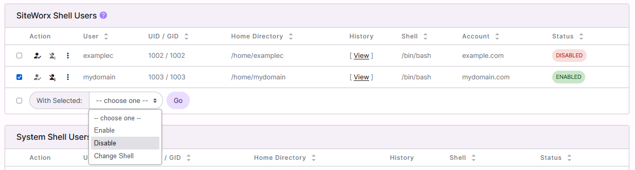 disable dropdown