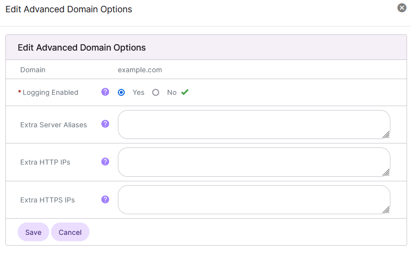 advanced domain options form