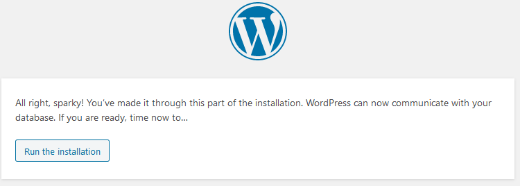 wordpress install button