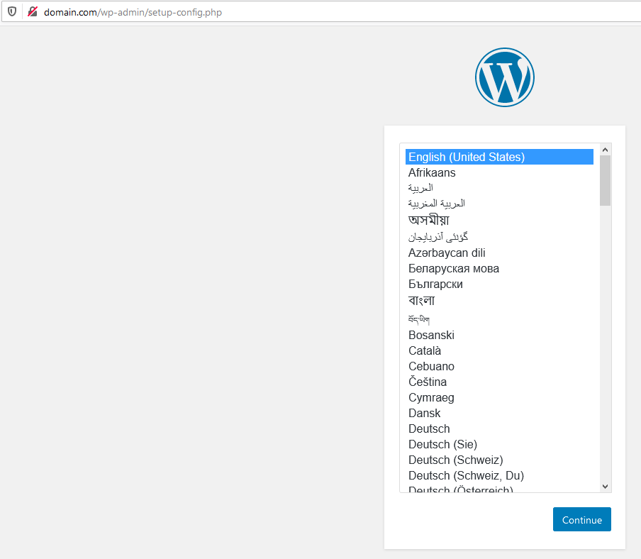 wordpress setup config page